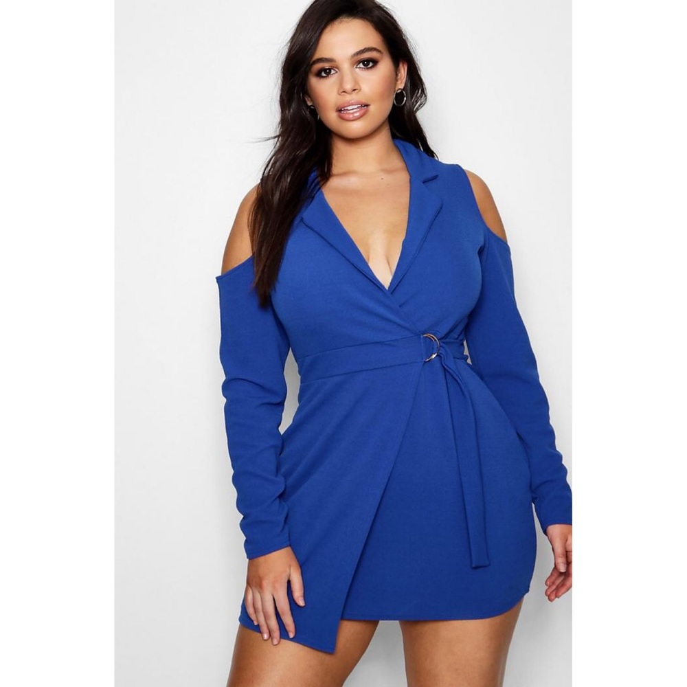 Plus Darcy Crepe Cold Shoulder Blazer Dress